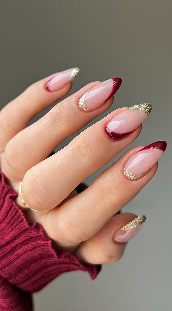 Magical Christmas Nail Art Inspirations : Glam Red & Gold Negative Space Nails