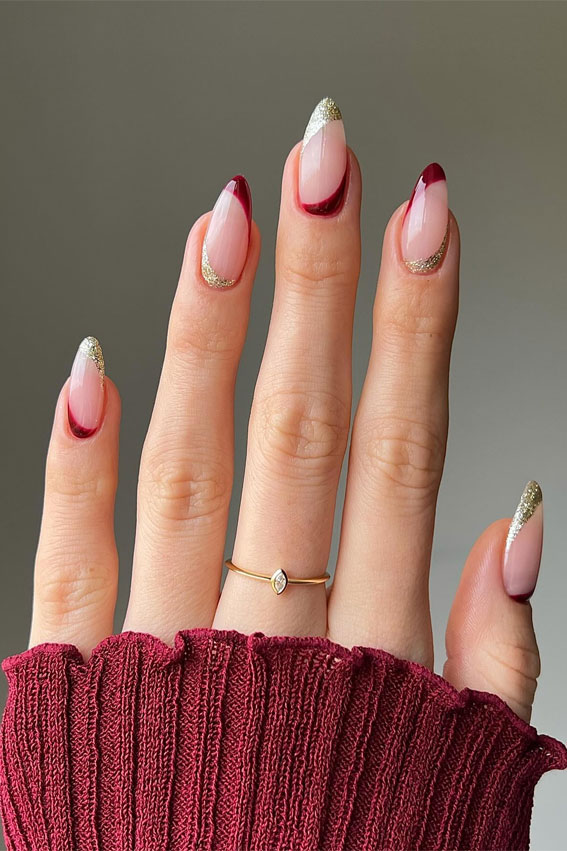 Magical Christmas Nail Art Inspirations : Glam Red & Gold French Nails