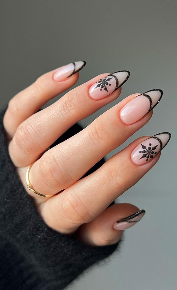 Magical Christmas Nail Art Inspirations : Black Double French Winter Nails