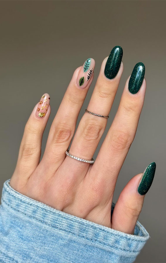 Magical Christmas Nail Art Inspirations : Green Forest Nails