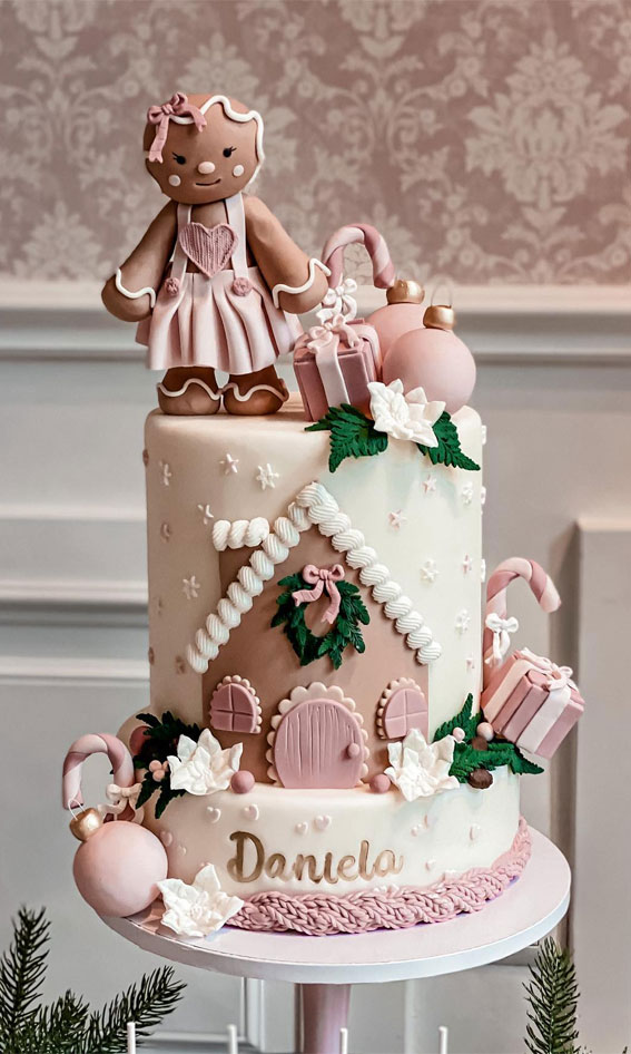 40 Frosty and Festive Christmas Cake Inspirations : Soft Pink Baby Winter Cake