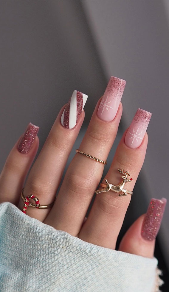 Glam Festive Christmas Nail Art Ideas : Candy Cane & Shimmery Ombre Tips