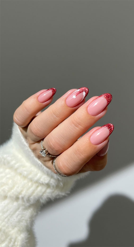 Glam Festive Christmas Nail Art Ideas : Sparkling Red French Tips