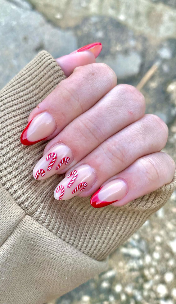 Glam Festive Christmas Nail Art Ideas : Candy Cane & French Tip Nails