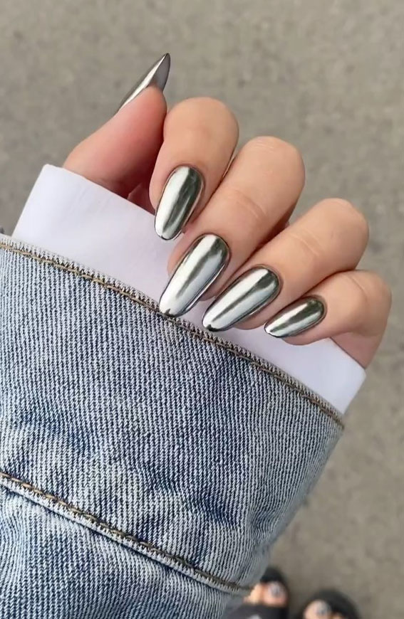 Chrome Elegance 25 Stunning Nail Art Ideas : Silver Mirror Almond Nails