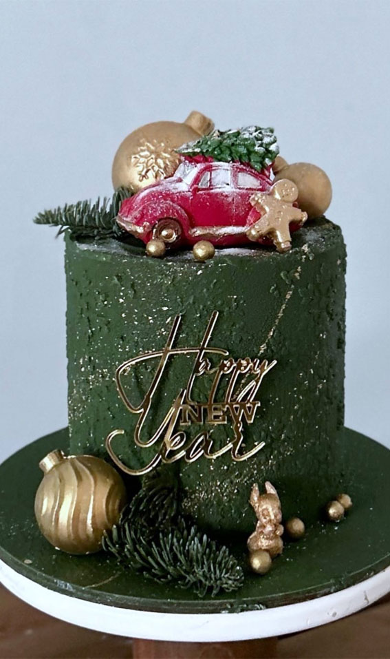 40 Frosty And Festive Christmas Cake Inspirations : Forest Green Rustic Festive Cake