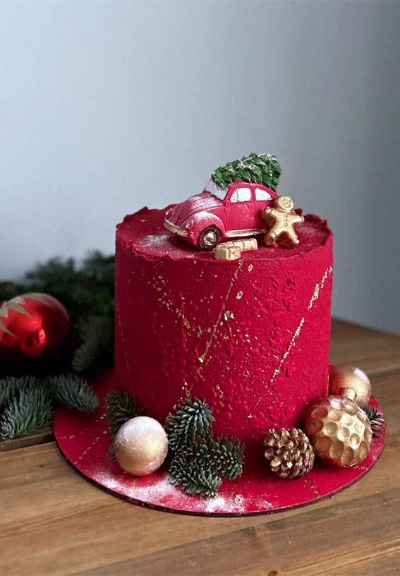 40 Frosty And Festive Christmas Cake Inspirations : Red Rustic Festive Cake