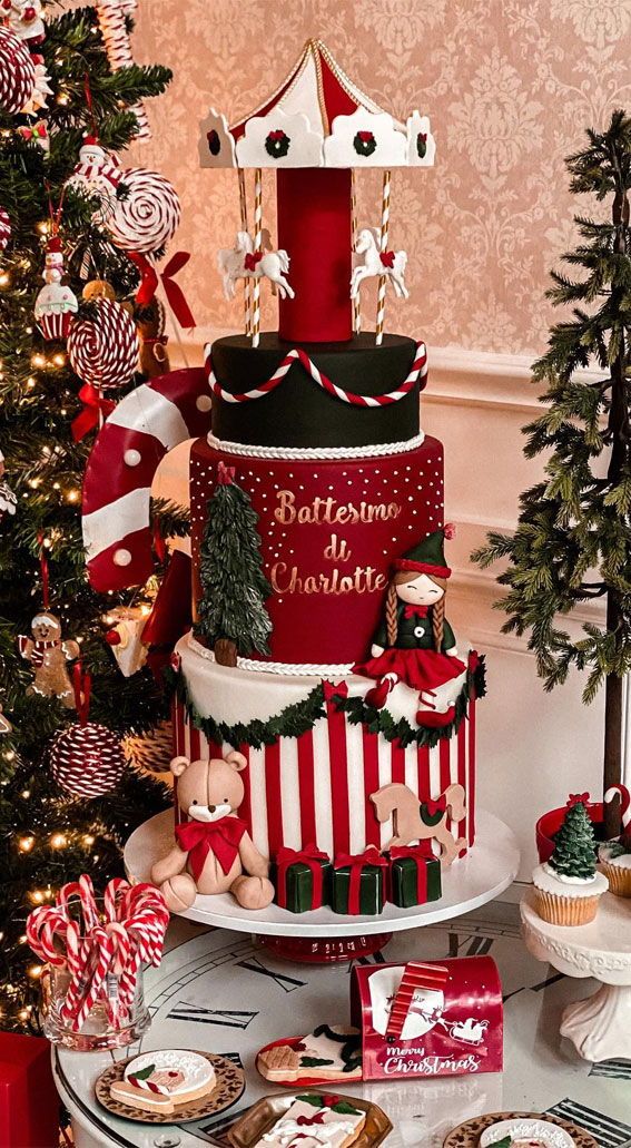 40 Frosty And Festive Christmas Cake Inspirations : Carousel Cake & Toys