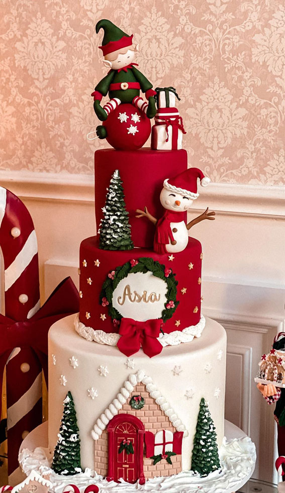40 Frosty And Festive Christmas Cake Inspirations : Snowman, Elf & Festive House