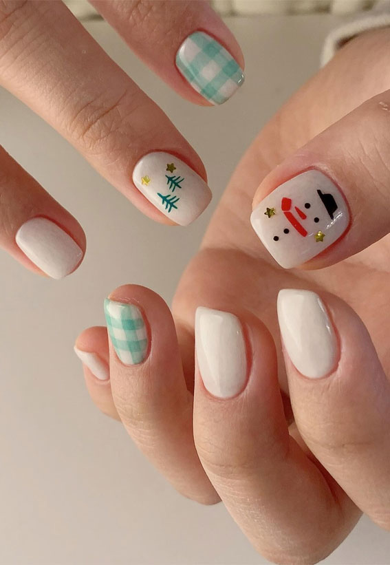 Magical Christmas Nail Art Inspirations : Snow Man on Milky White Nails
