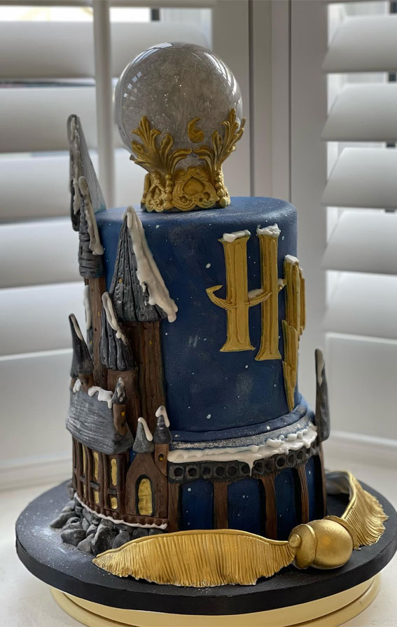 52 Enchanting Harry Potter Cake Ideas For Wizards And Witches : Dark Blue Cake Topped with Crystal Ball