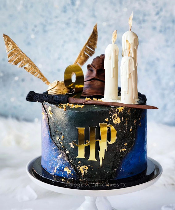 52 Enchanting Harry Potter Cake Ideas For Wizards And Witches : Black & Blue Cake