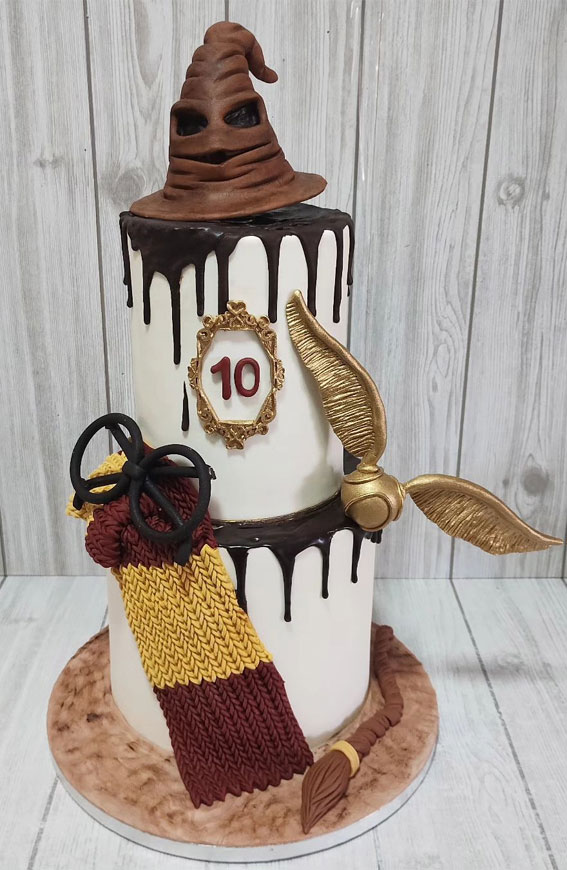 52 Enchanting Harry Potter Cake Ideas For Wizards And Witches : Two Tier Drip Chocolate Cake