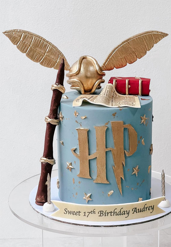 52 Enchanting Harry Potter Cake Ideas For Wizards And Witches : Blue Cake for 17th Birthday