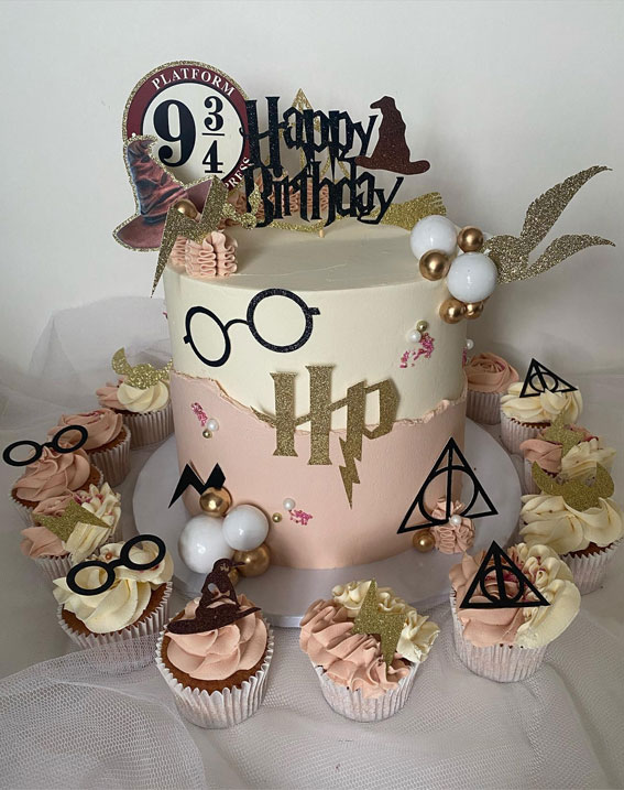52 Enchanting Harry Potter Cake Ideas For Wizards And Witches : Two Tone Neutral Cake