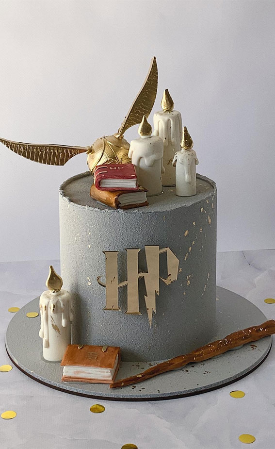 52 Enchanting Harry Potter Cake Ideas For Wizards And Witches : Simple Grey Themed Cake