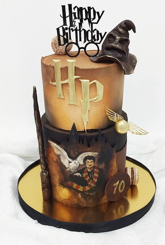 52 Enchanting Harry Potter Cake Ideas For Wizards And Witches : Antique Gold Tone Two Tiers