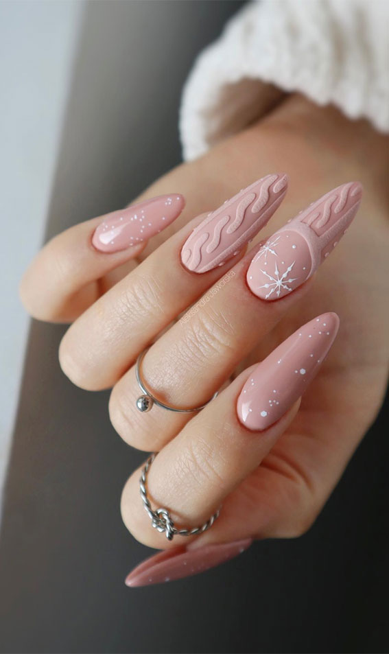 Magical Christmas Nail Art Inspirations : Matte Light Pink Festive Nails