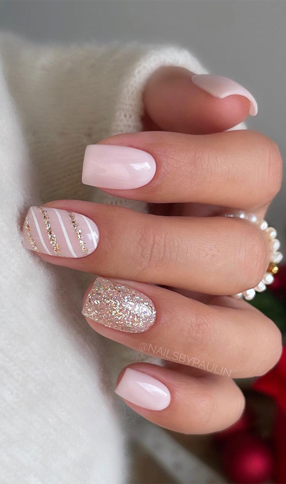 Magical Christmas Nail Art Inspirations : Light Pink & Glitter Nails