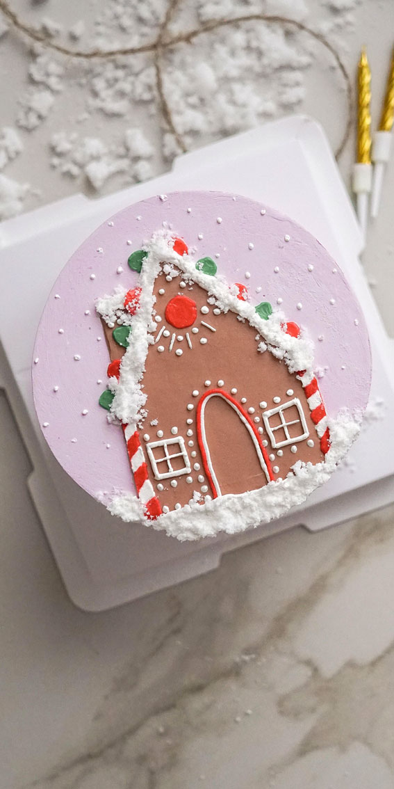 Festive Christmas Cake Delights to Sweeten Your Season : Pink Buttercream Gingerbread House Cake