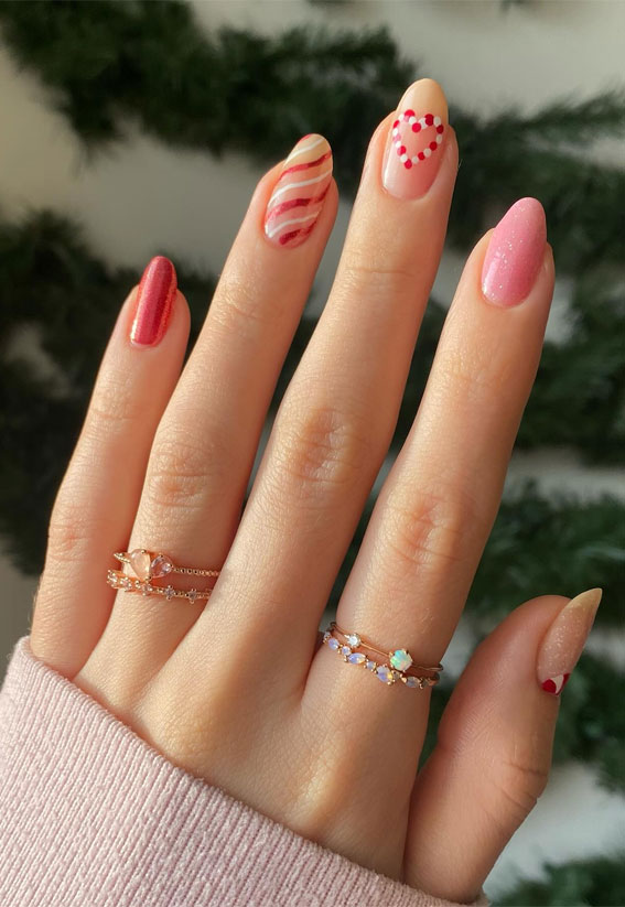 Festive Flourishes in Nail Art : Candy Cane Lane Pink Nails