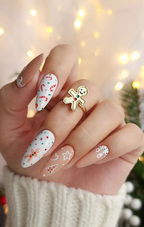 Festive Flourishes In Nail Art : Gingerbread White Nails