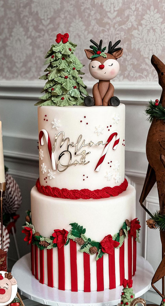 Festive Christmas Cake Delights to Sweeten Your Season : Candy Cane-Inspired 1st Birthday Cake