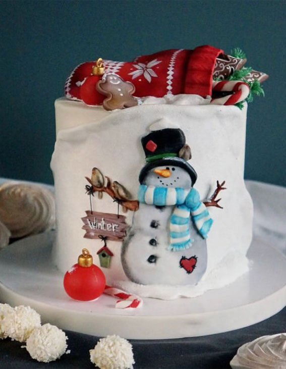 Festive Christmas Cake Delights to Sweeten Your Season : Snowman & Red Stocking Cake