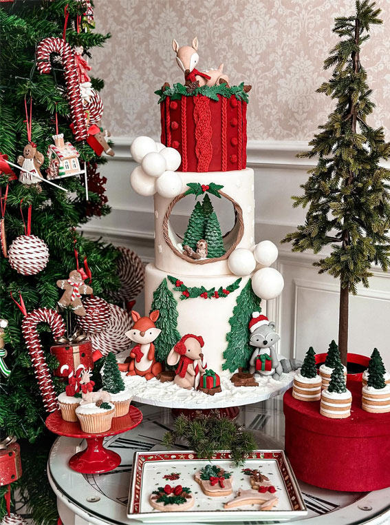 Festive Christmas Cake Delights to Sweeten Your Season : Three-Tiered Festive Winter Cake