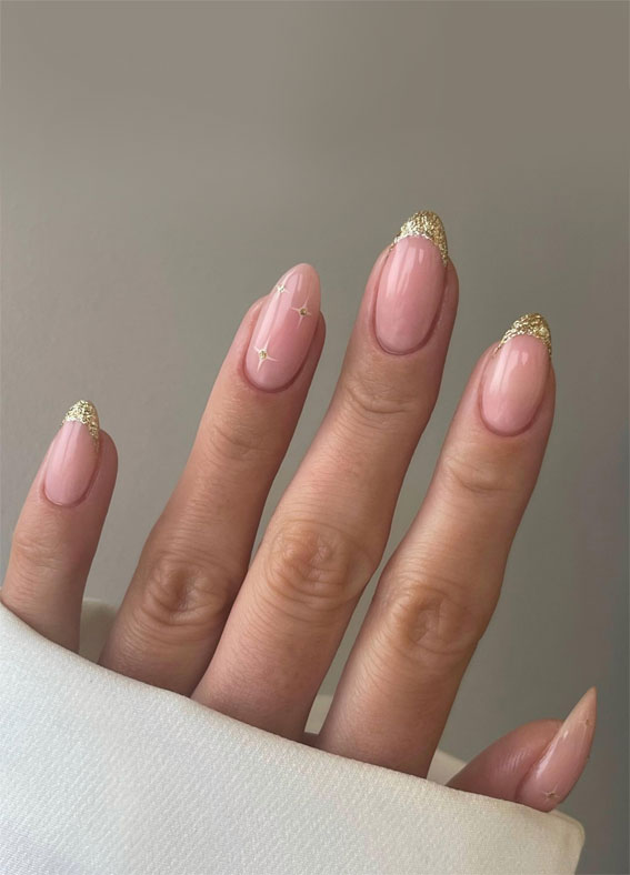 Glitter Nail Art Ideas for Glimmering Festivities : Gold Glitter Double French Nails