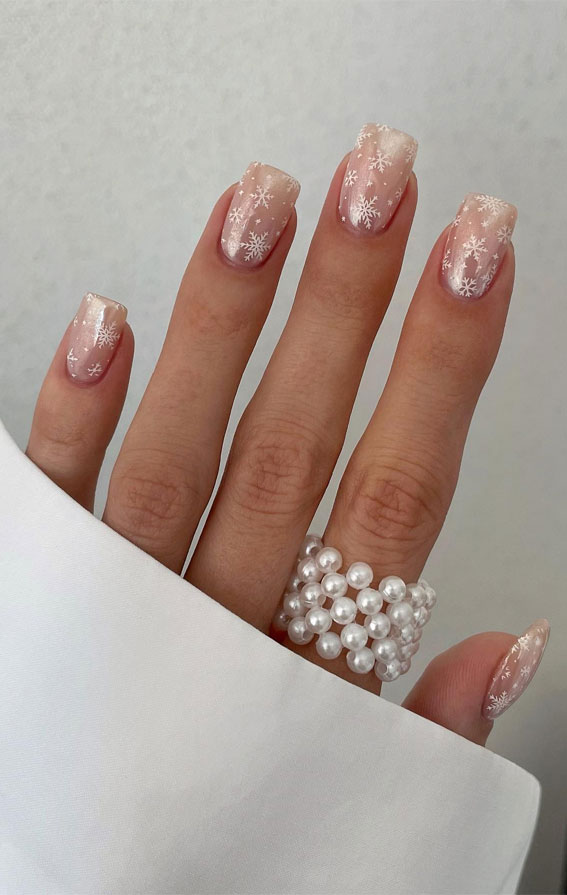 Glitter Nail Art Ideas for Glimmering Festivities : Chrome Subtle Nails with Snowflake