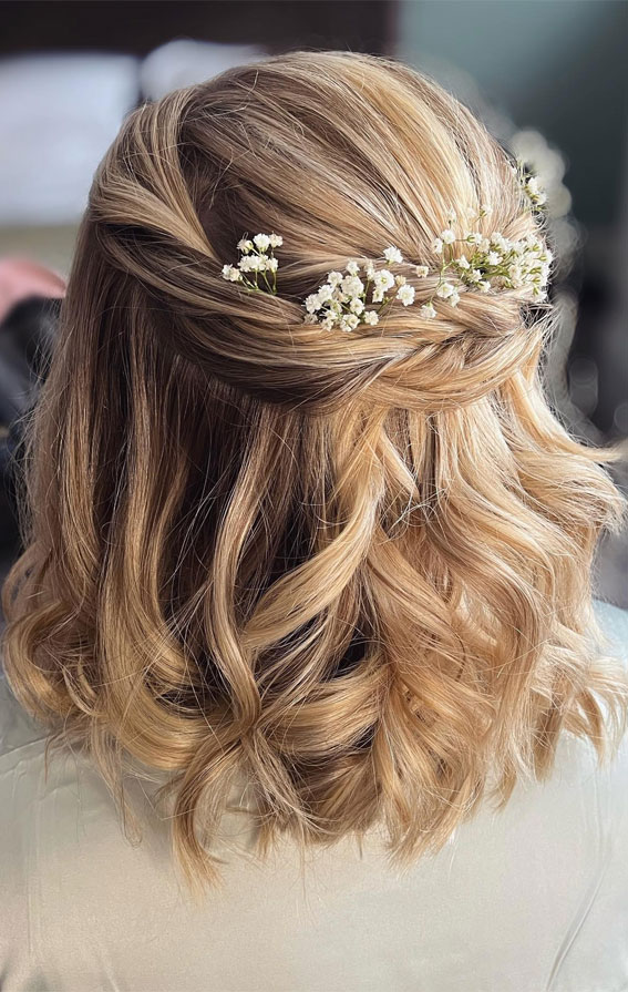 Half-Up Hairstyles That Stand the Test of Time : Textured Twists with a little gypsophila
