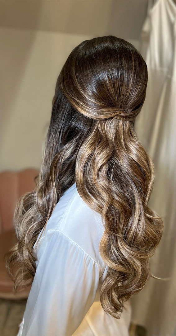 Half-Up Hairstyles That Stand the Test of Time : Glossy Iced Mocha Half Up