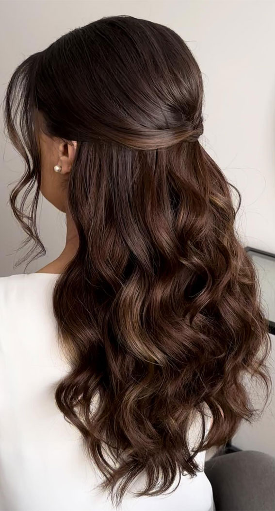 Half-Up Hairstyles That Stand the Test of Time : Sultry Dark Brown Half Up