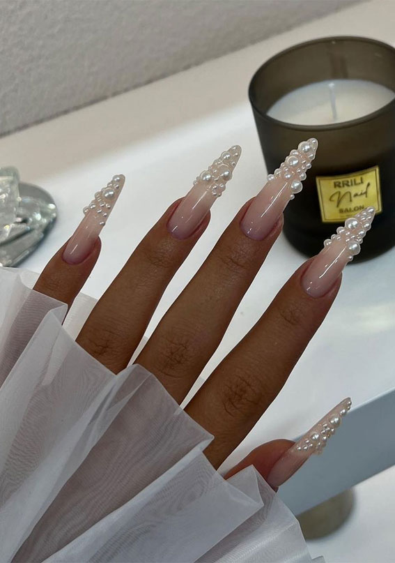Simple Nail Ideas That’re Perfect for January : Pearly White + Pearl Tips