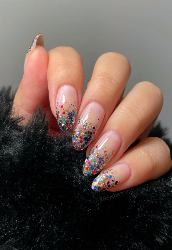 Gel French Tip Manicure with Loose Glitters - YouTube