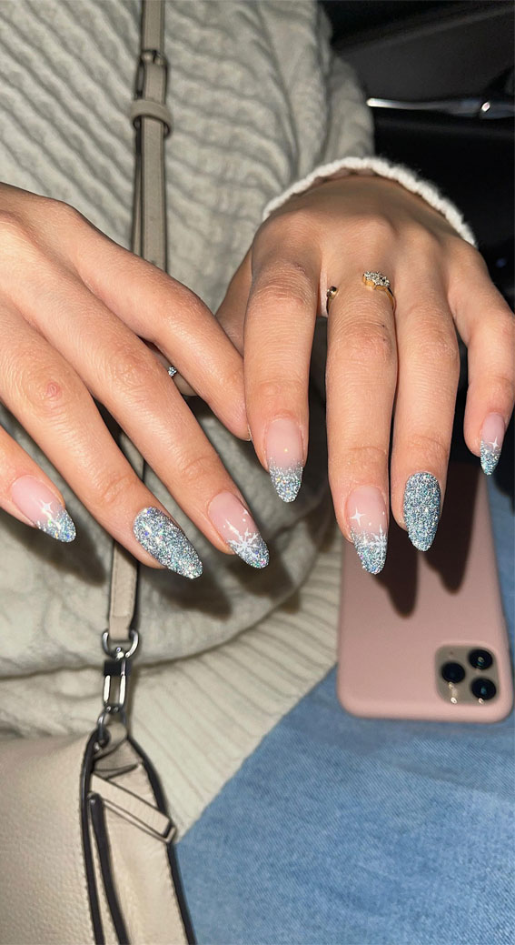 Glitter Nail Art Ideas For Glimmering Festivities : Reflective Tips + Snowflakes