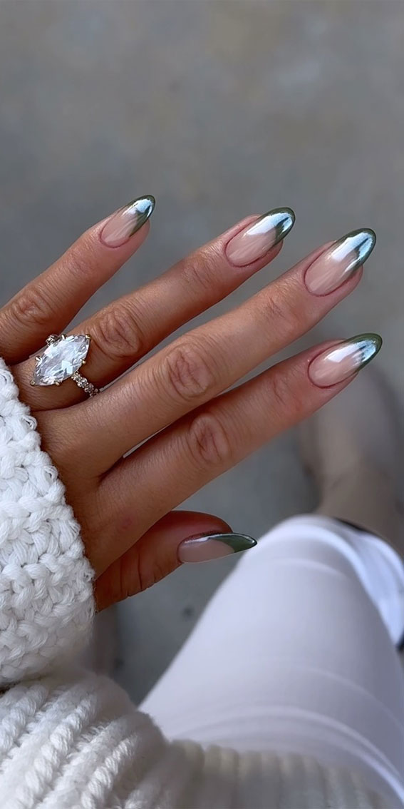 Simple Nail Ideas That’re Perfect For January : Metallic Chrome Ombre Tip Nails