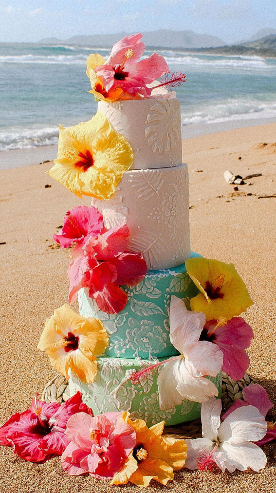 Elegant Bliss Wedding Cake Ideas : Tropical Hibiscus Delight