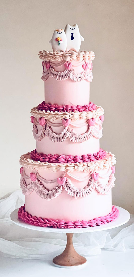 Elegant Bliss Wedding Cake Ideas : Art-Inspired Pink Sketch Wedding Cake