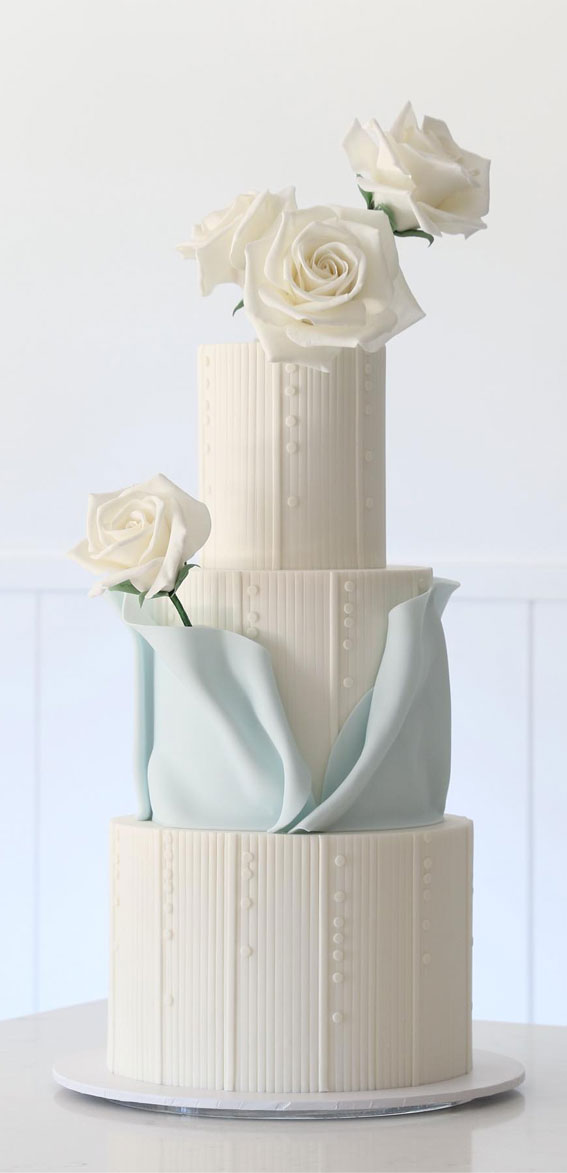 Elegant Bliss Wedding Cake Ideas : Elegant White with Blue Accents Wedding Cake