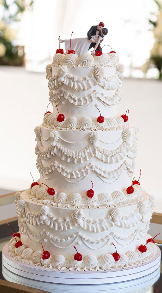 Elegant Bliss Wedding Cake Ideas : Vintage Romance with Cherries Wedding Cake