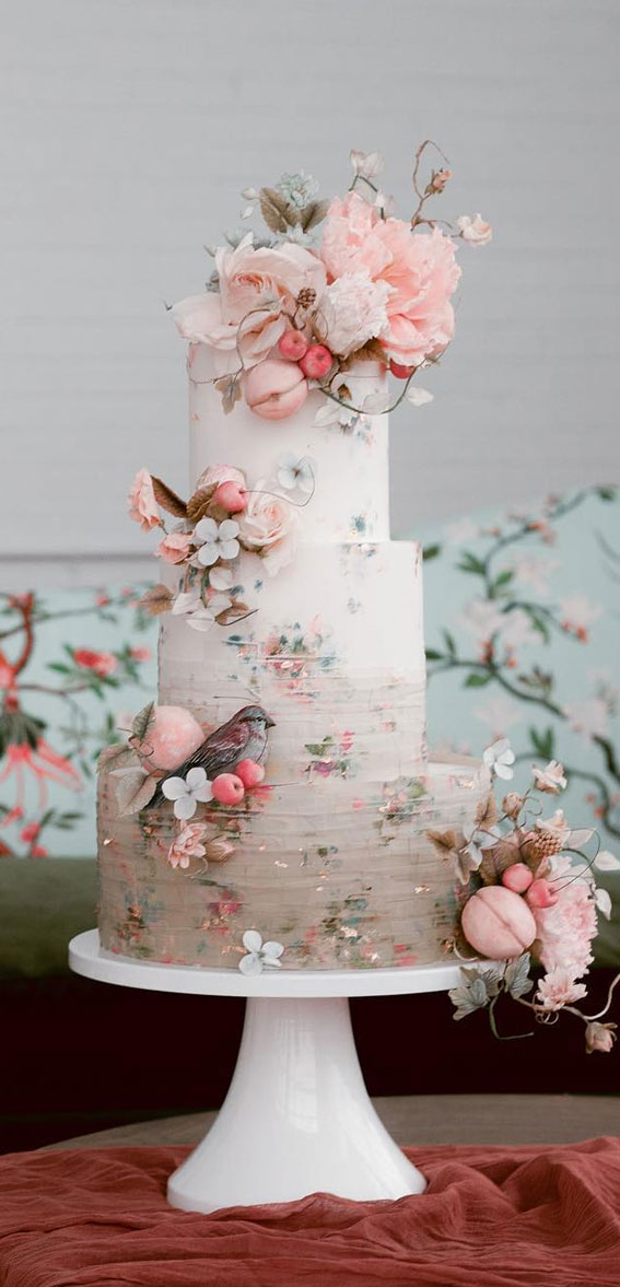 Elegant Bliss Wedding Cake Ideas : Romantic Spring Ombre Floral Delight Wedding Cake