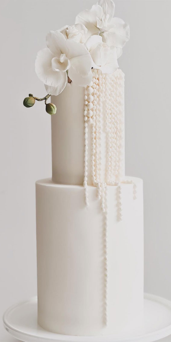 Elegant Bliss Wedding Cake Ideas :Minimalist White Cake with Sugar Orchids