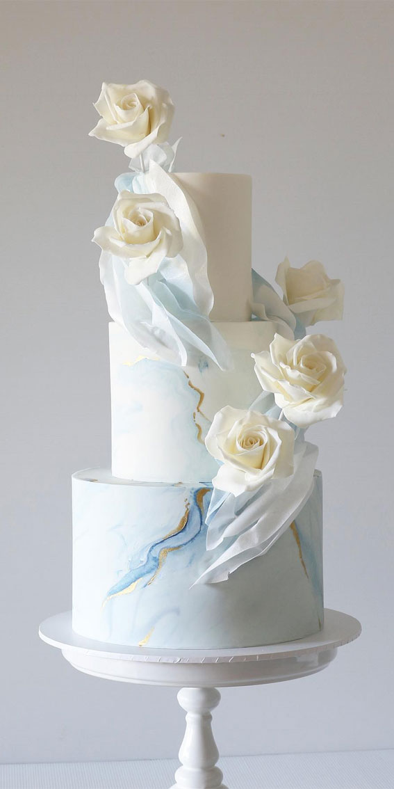 Elegant Bliss Wedding Cake Ideas : Blue Marble Wedding Cake with Sugar Roses