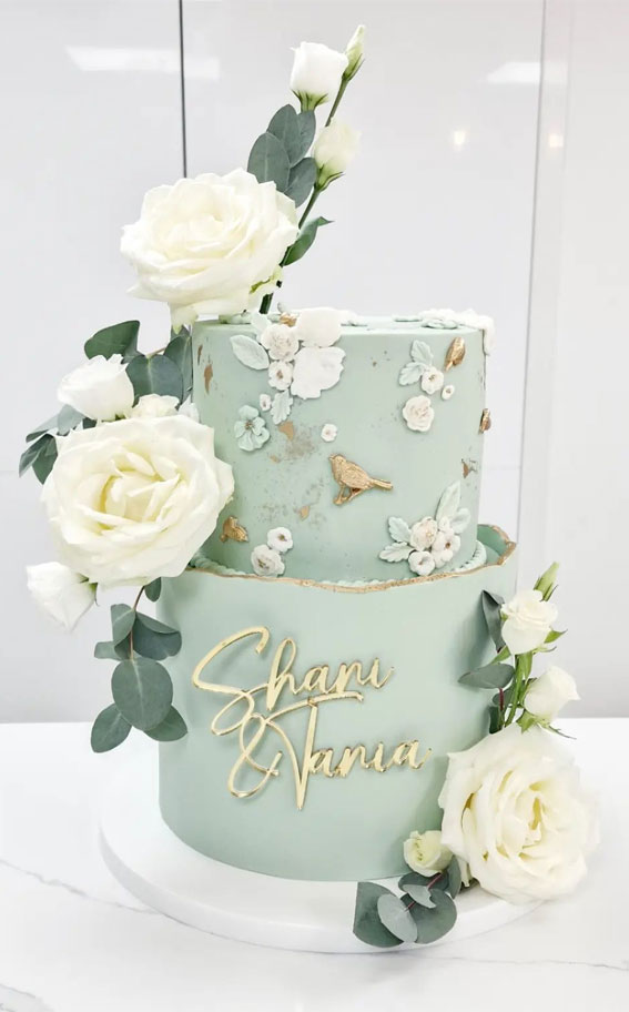 Elegant Bliss Wedding Cake Ideas : Romantic Sage and Ivory Two Tiers