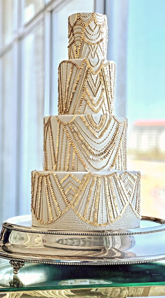 Elegant Bliss Wedding Cake Ideas : Four-Tier Sequined Wedding Cake