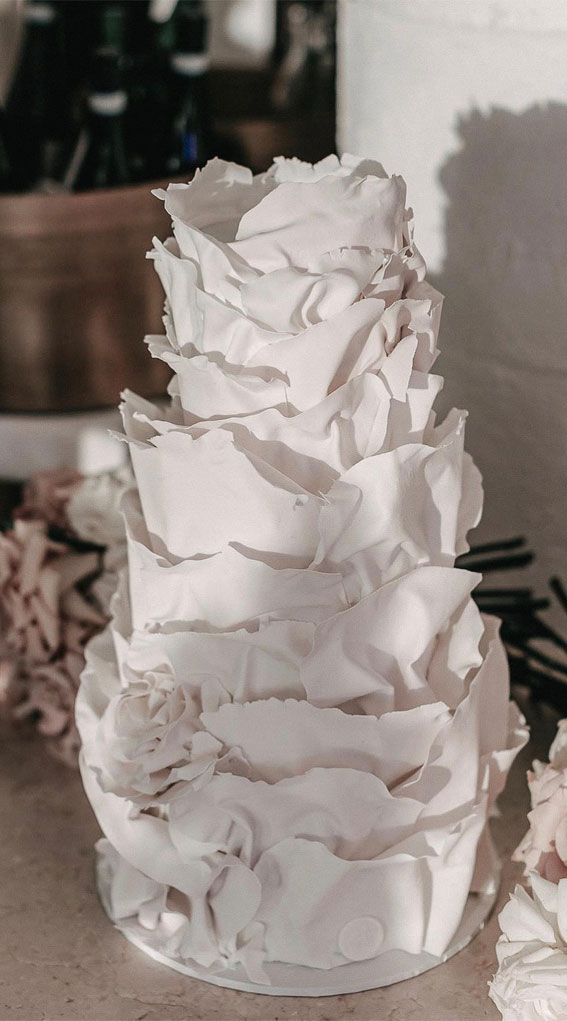 Elegant Bliss Wedding Cake Ideas : White Ruffled Abstract Flower Cake