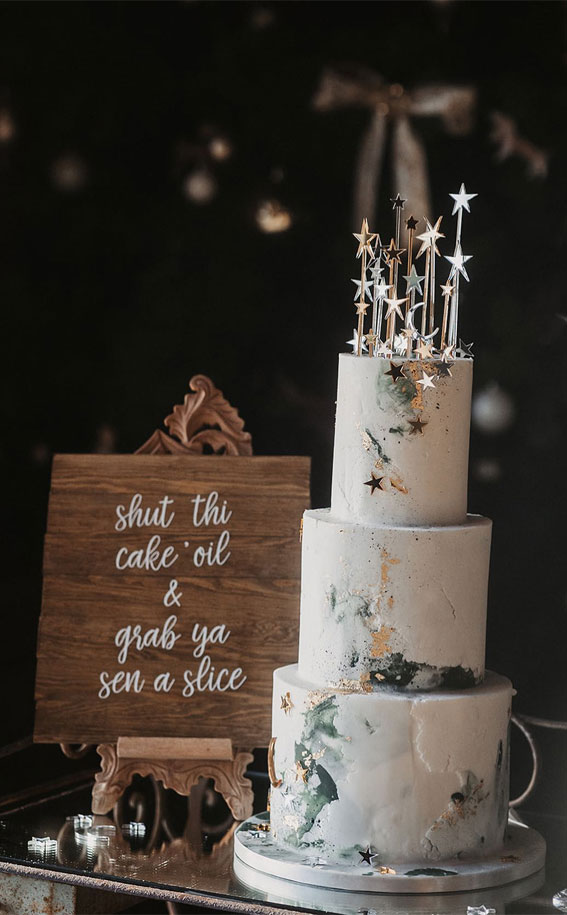 Elegant Bliss Wedding Cake Ideas : Celestial Bliss in Three-Tier Cake
