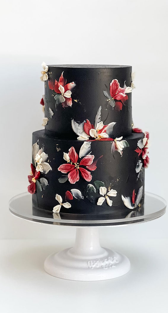 black two tier wedding cake, abstract floral wedding cake, wedding cake, the most beautiful wedding cake, elegant wedding cake, wedding cake inspiration, wedding cake photos, wedding cake pictures, wedding cakes, wedding cake trends, autumn wedding cake